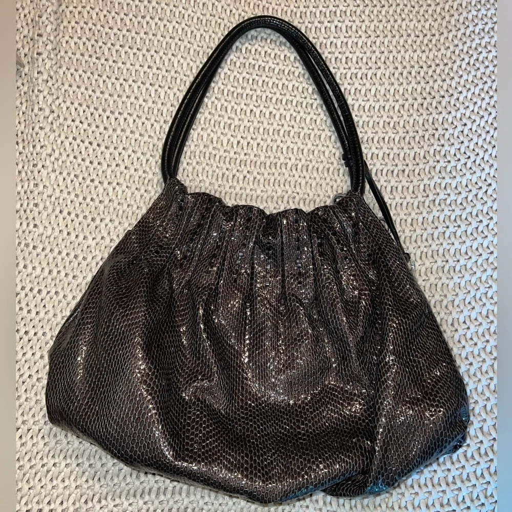 Brighton Breelan Python Snake Embossed Leather Hobo Bag